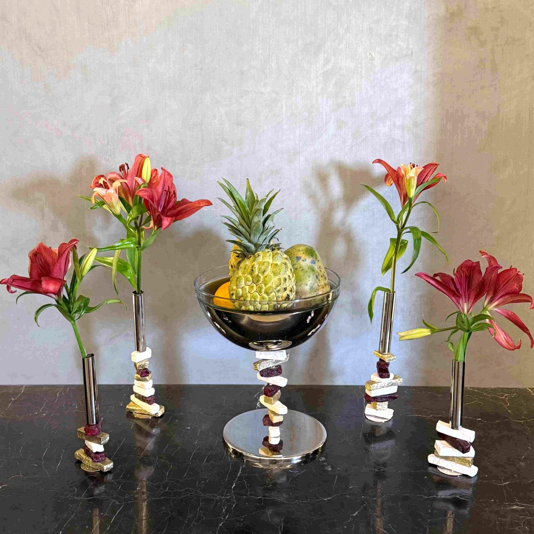 Brass vase with ceramic base - Celestia Collection