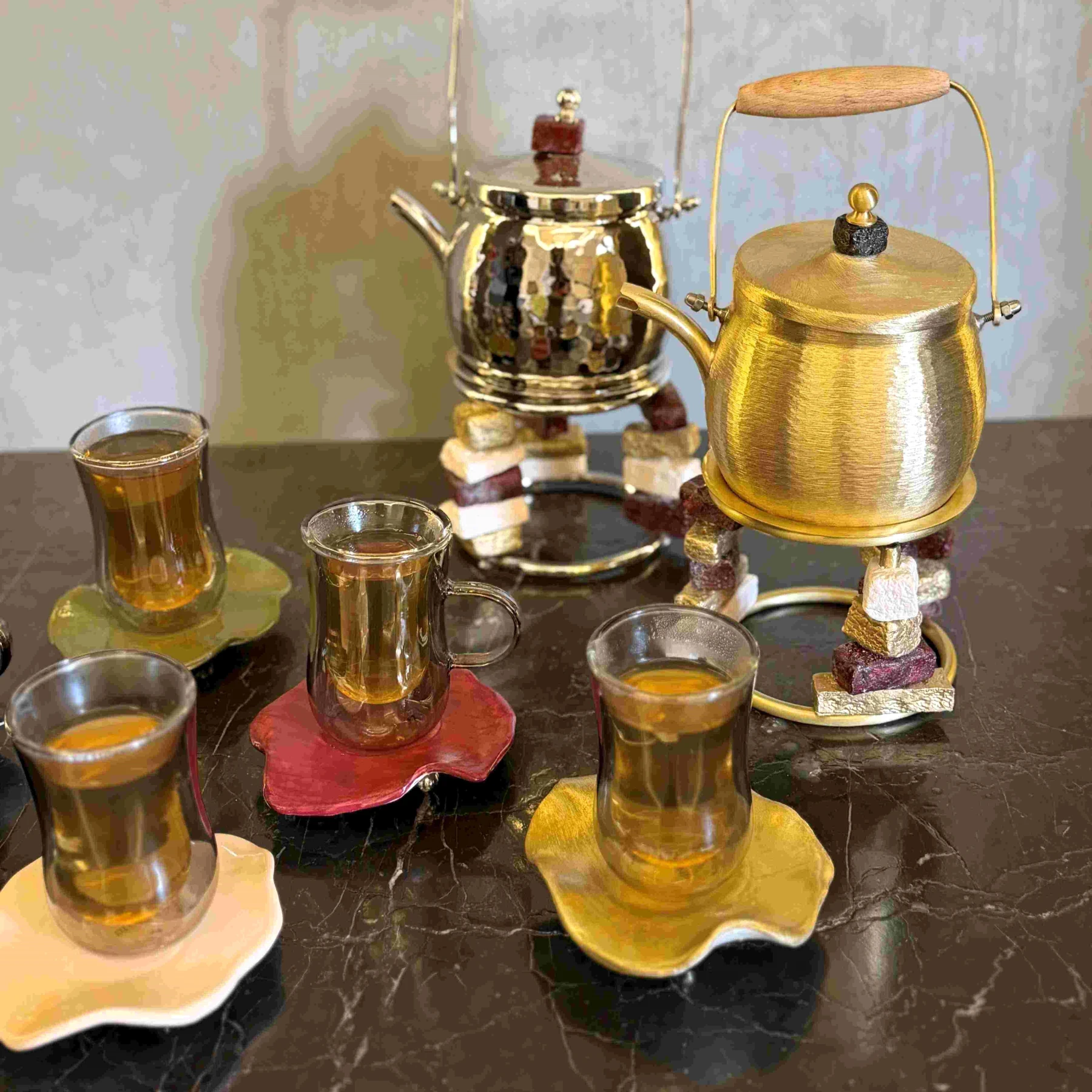 Brass Tea Pot with ceramic base  - Celestia Collection -