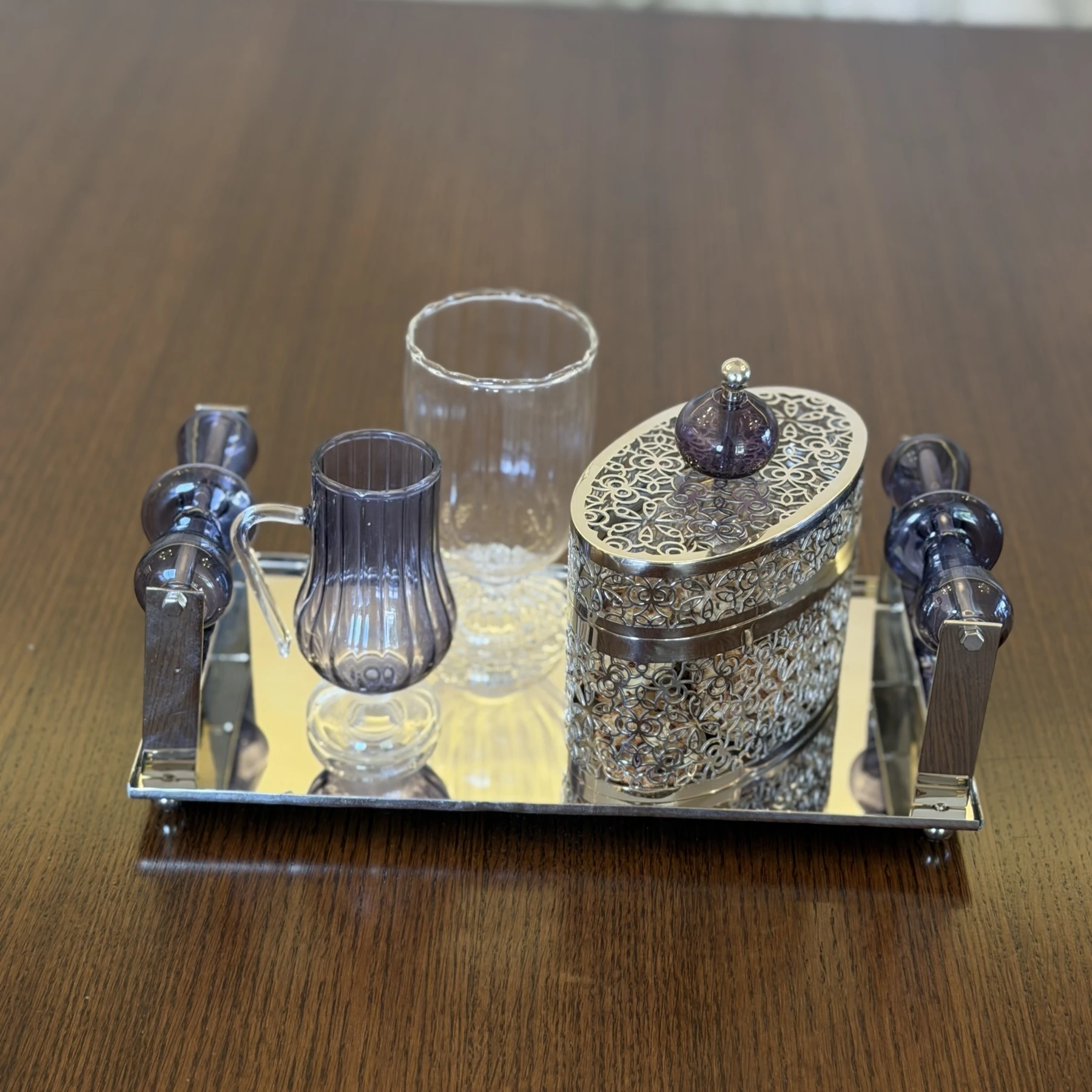 Brass Tray with glass handles  - NOOR Collection