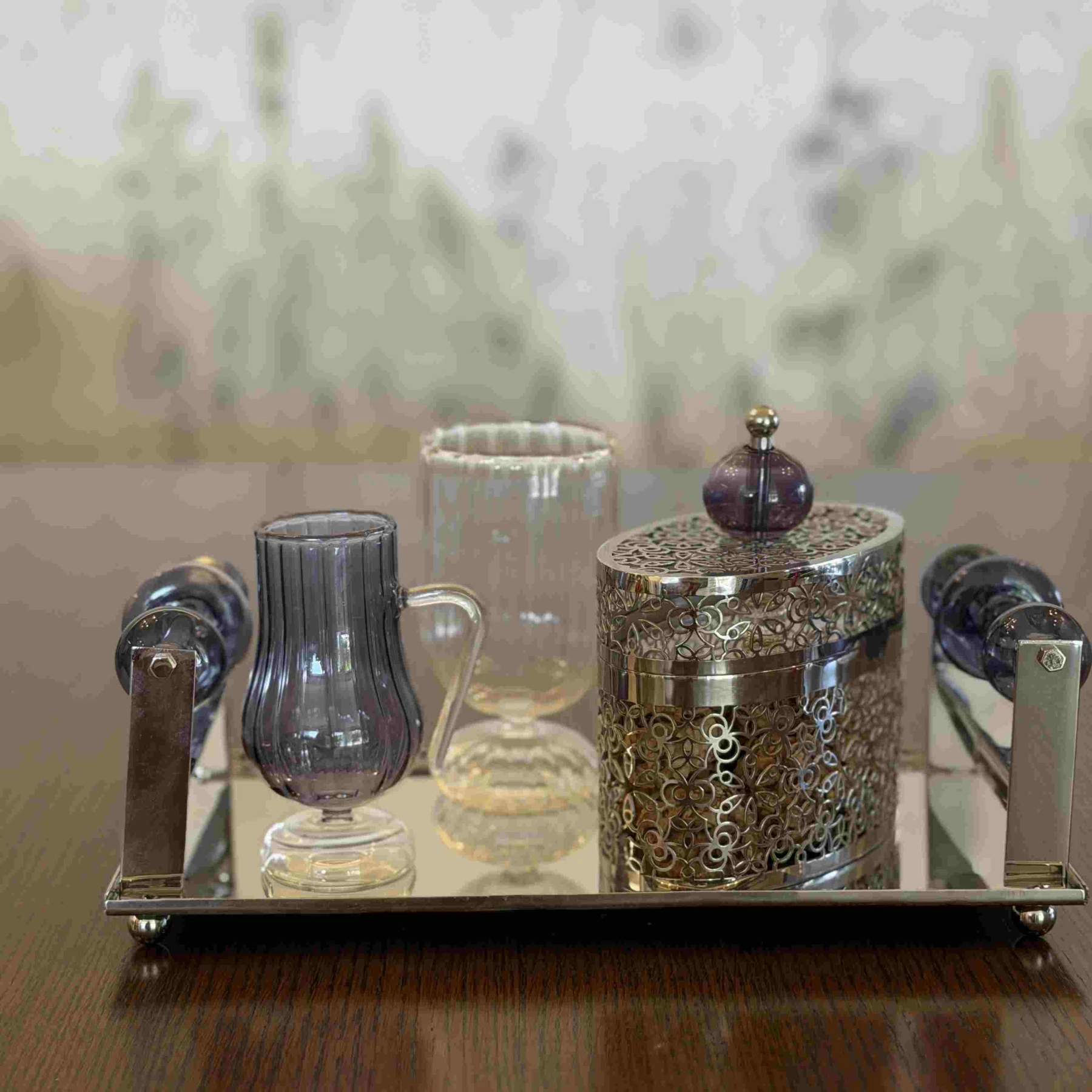 Brass Tray with glass handles  - NOOR Collection