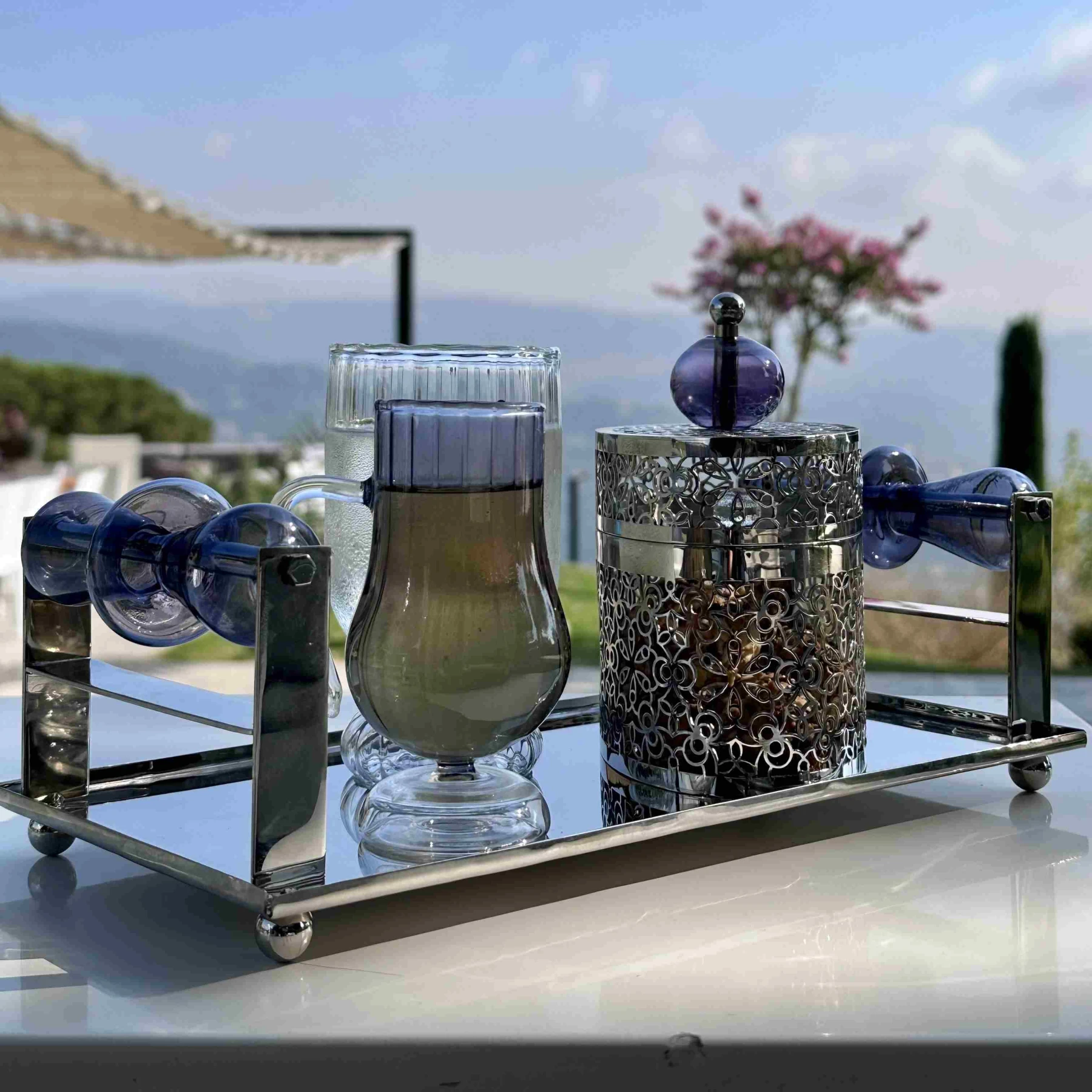 Brass Tray with glass handles  - NOOR Collection